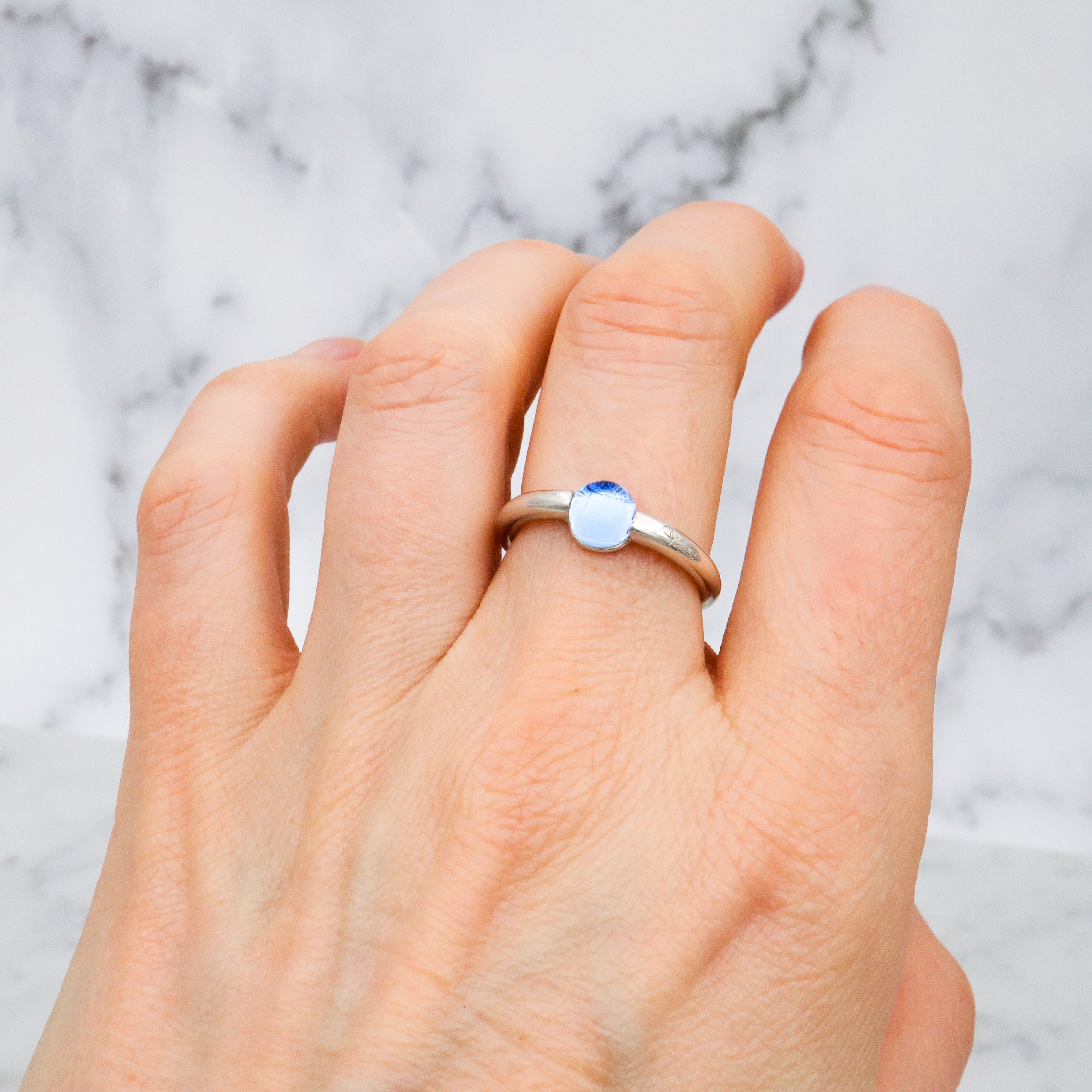 vintage Pomellato sterling blue glass ring, size 8.5